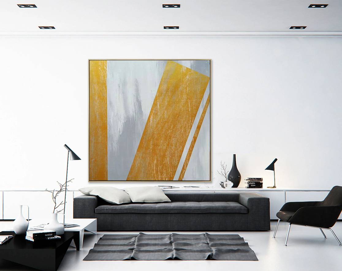 Oversized Handmade Original Days Gray White Abstract Canvas Artwork V2YHX